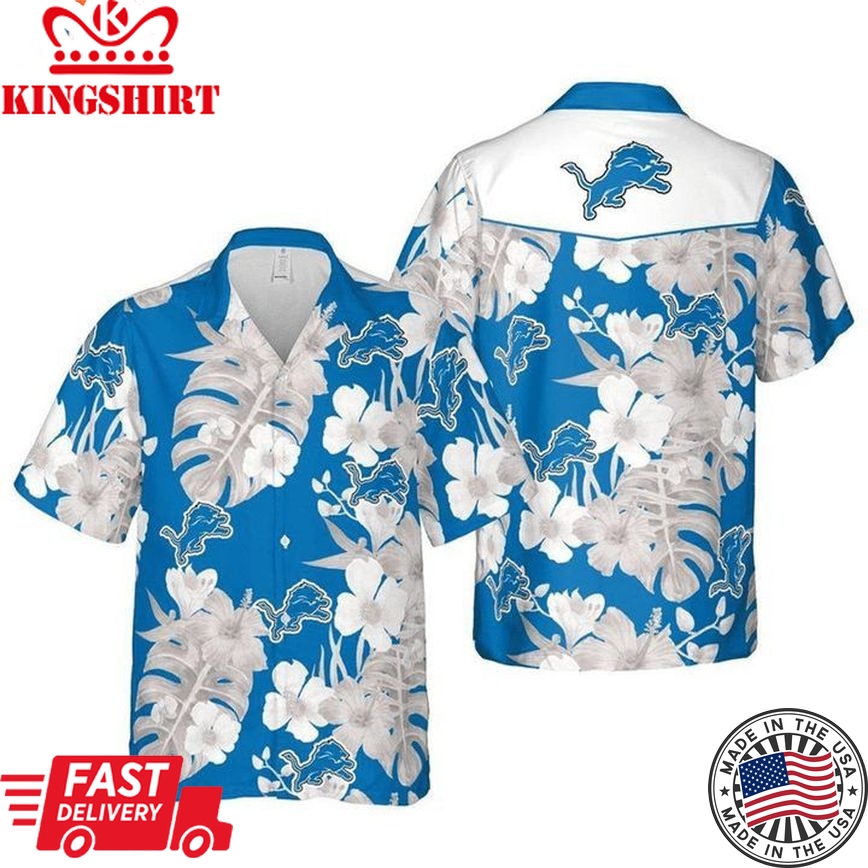 Nfl Detroit Lions Blue Silver Flower Trendy Hawaiian Shirt Aloha Shirt