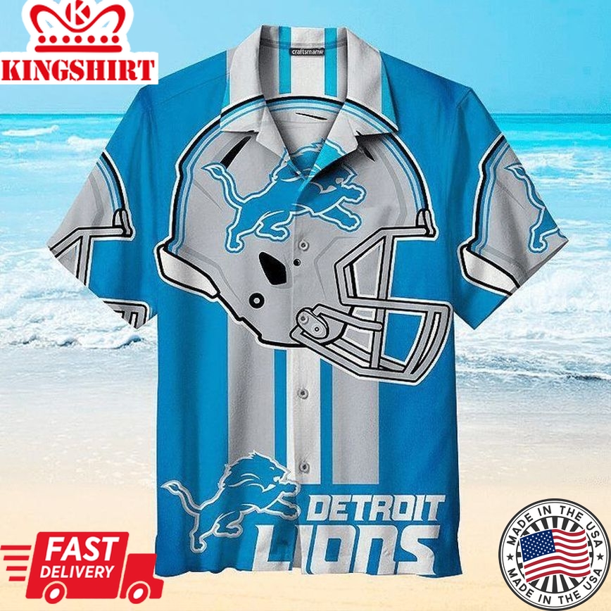 Nfl Detroit Lions Blue Silver Helmet Trendy Hawaiian Shirt Aloha Shirt