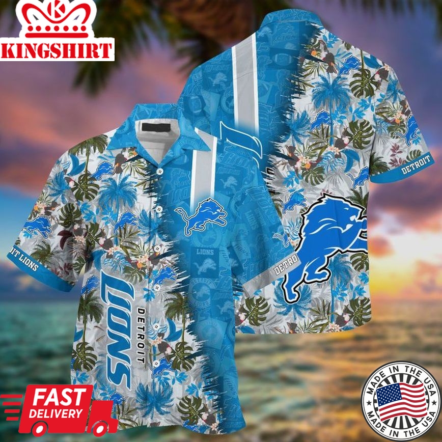 Nfl Detroit Lions Blue Silver Trendy Hawaiian Shirt V2 Aloha Shirt