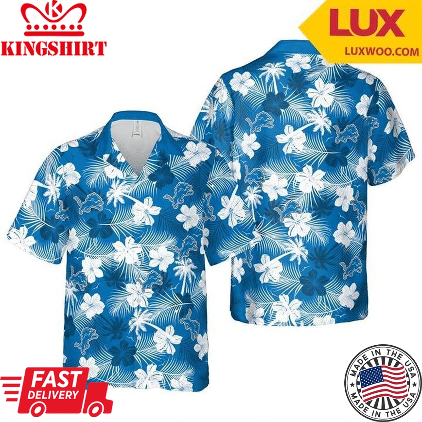 Nfl Detroit Lions Blue White Flower Trendy Hawaiian Shirt Aloha Shirt