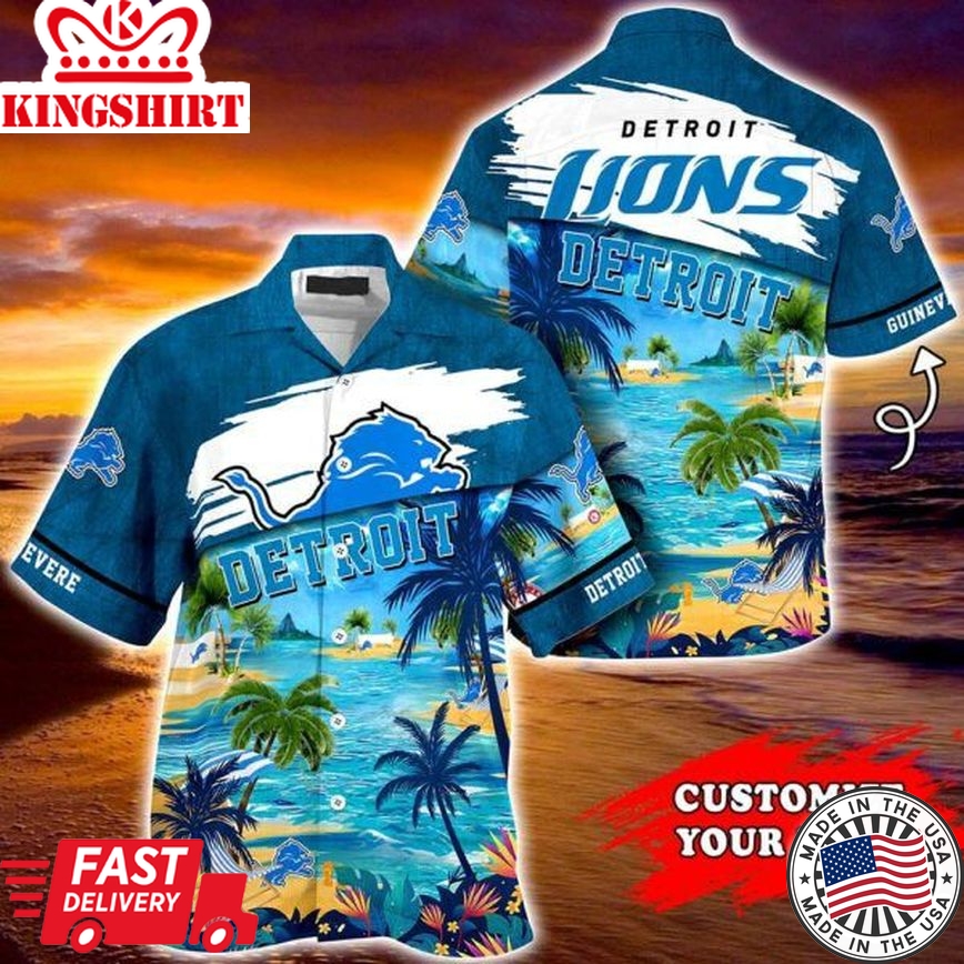 Nfl Detroit Lions Custom Name Coconut Beach Trendy Hawaiian Shirt Aloha Shirt