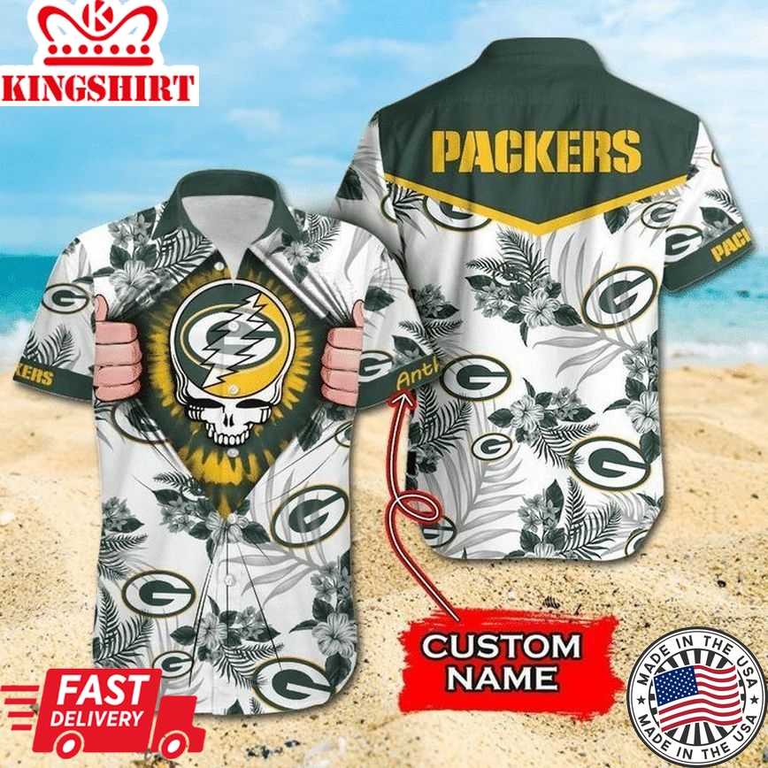 Nfl Green Bay Packers Custom Name Tropical Flower Logo Yellow Trendy Hawaiian Shirt Aloha Shirt