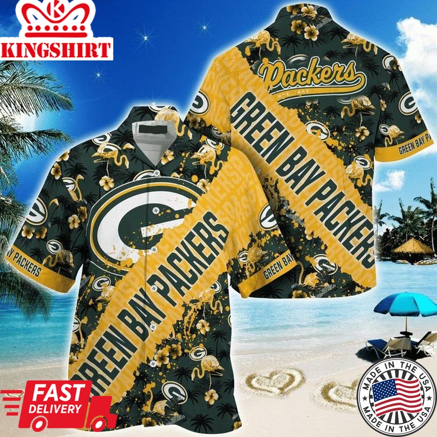 Nfl Green Bay Packers Yellow Cover Green Text Trendy Hawaiian Shirt Aloha Shirt