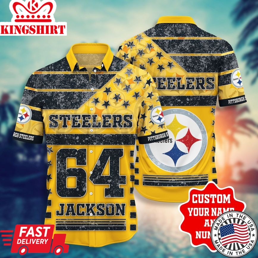 NFL Hawaiian Shirt Pittsburgh Steelers Shorts Star All Over Print Custom Name Number