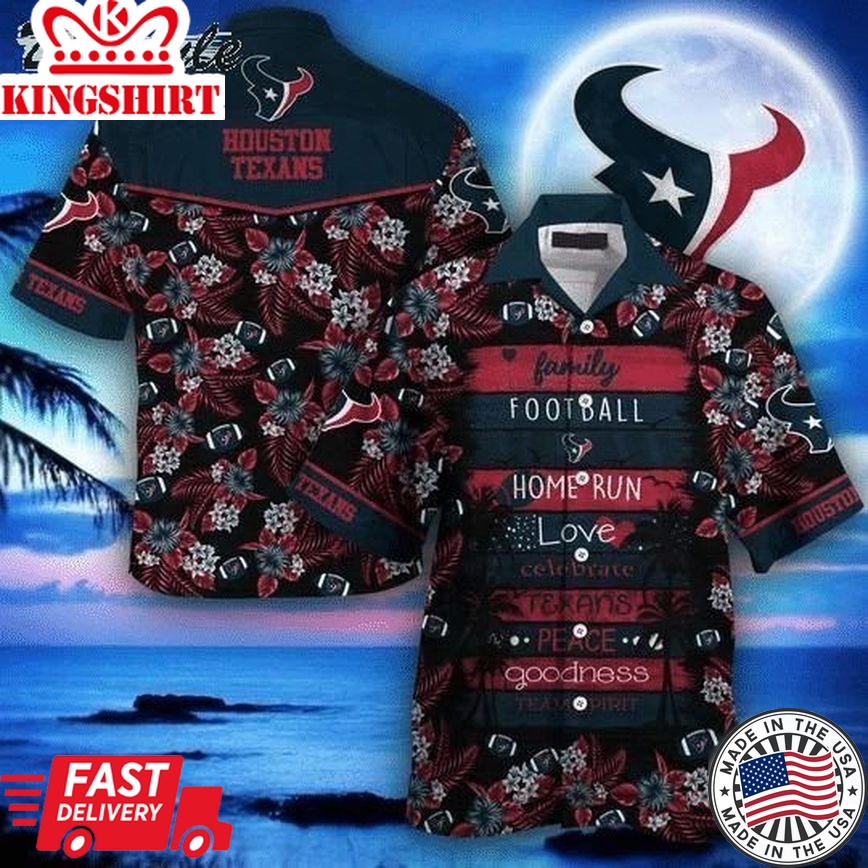 Nfl Houston Texans Blue Red Flower Trendy Hawaiian Shirt Aloha Shirt