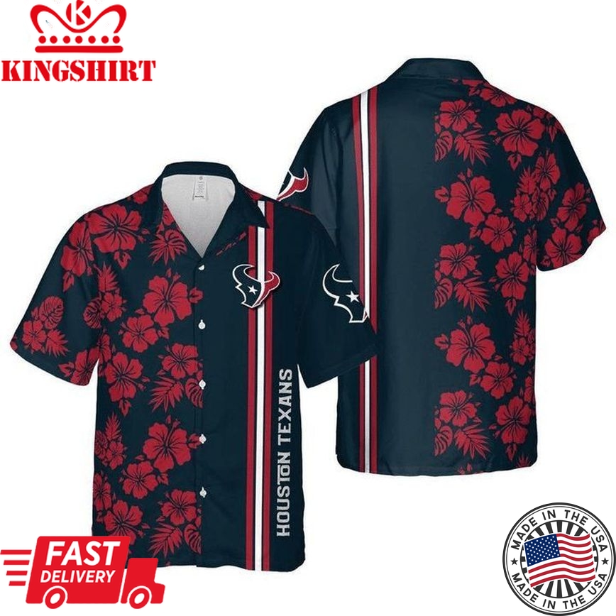 Nfl Houston Texans Blue Red Flower Trendy Hawaiian Shirt V2 Aloha Shirt