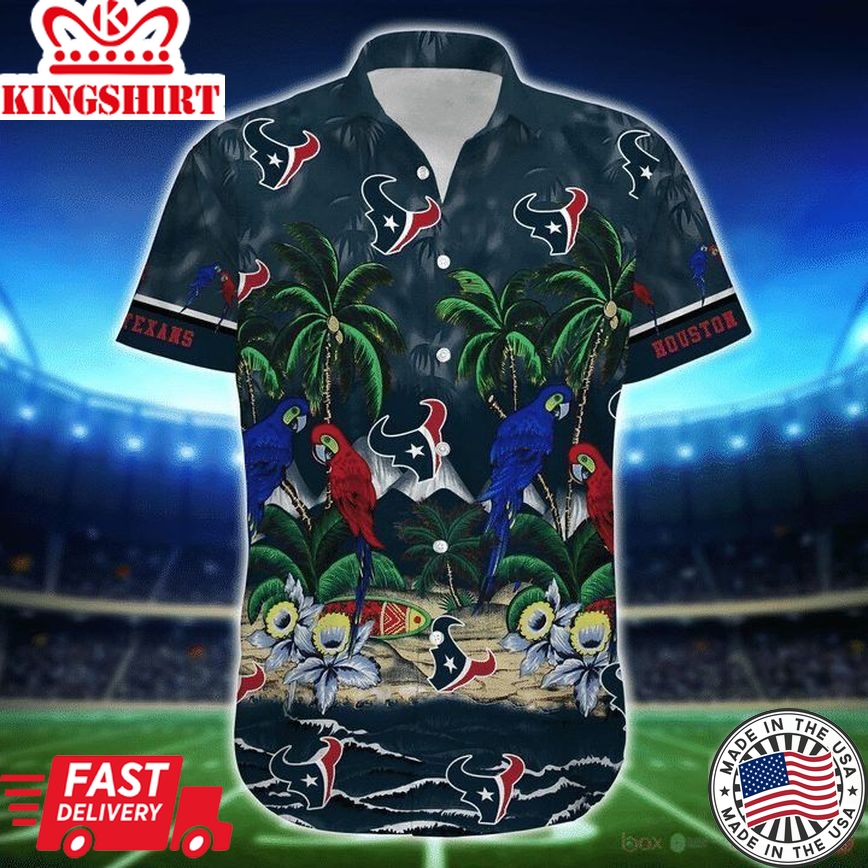 Nfl Houston Texans Coconut Tree Blue Trendy Hawaiian Shirt Aloha Shirt