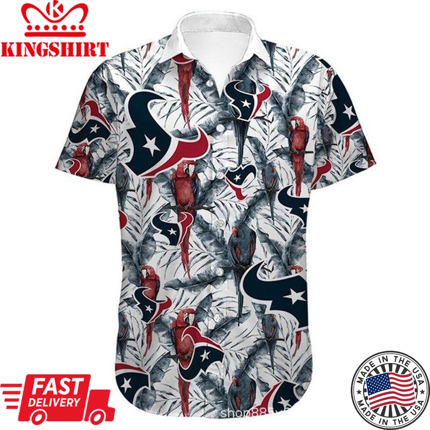 Nfl Houston Texans White Red Parrot Trendy Hawaiian Shirt Aloha Shirt