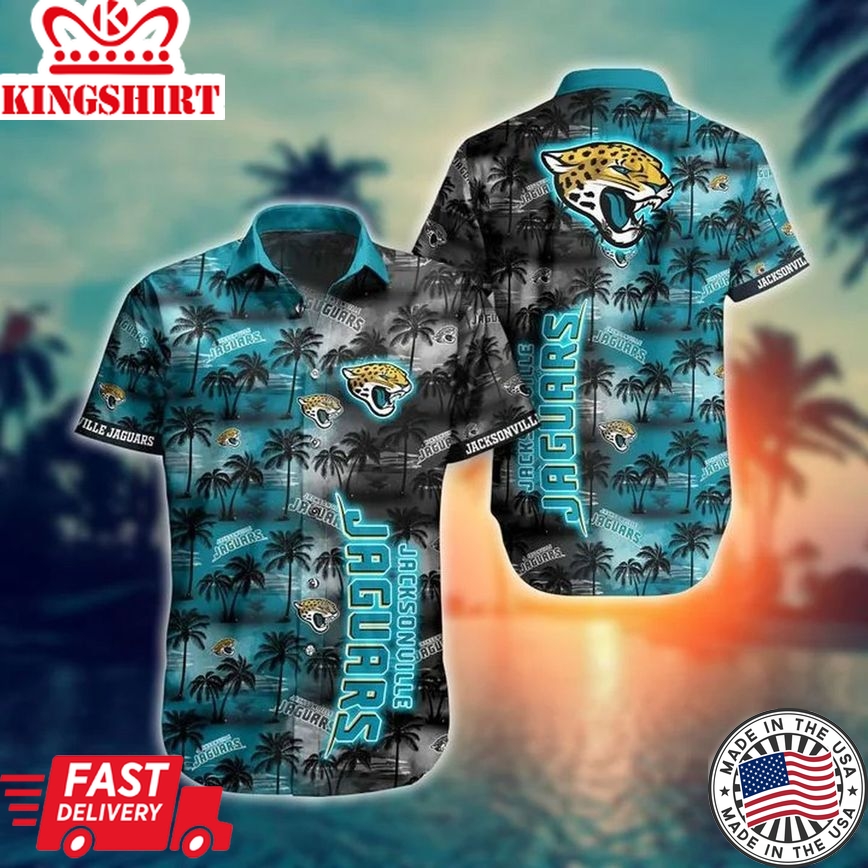 Nfl Jacksonville Jaguars Coconut Tree Teal Grey Trendy Hawaiian Shirt Aloha Shirt