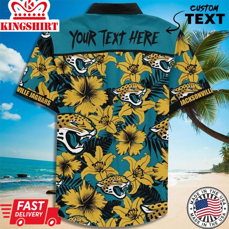 Nfl Jacksonville Jaguars Custom Name Teal Flower Gold Trendy Hawaiian Shirt Aloha Shirt