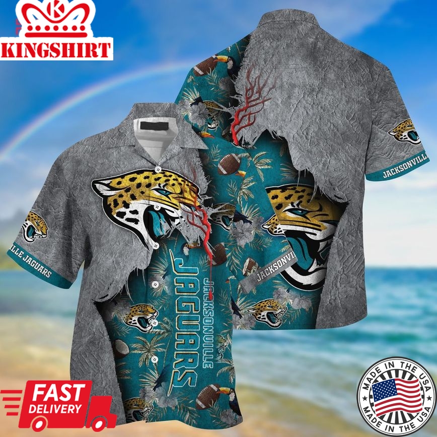 Nfl Jacksonville Jaguars Grey Teal Trendy Hawaiian Shirt Aloha Shirt