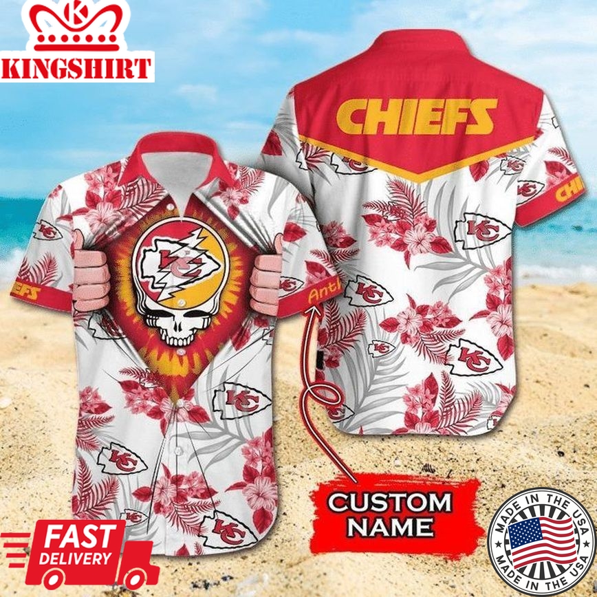 Nfl Kansas City Chiefs Custom Name Skull Trendy Hawaiian Shirt Aloha Shirt