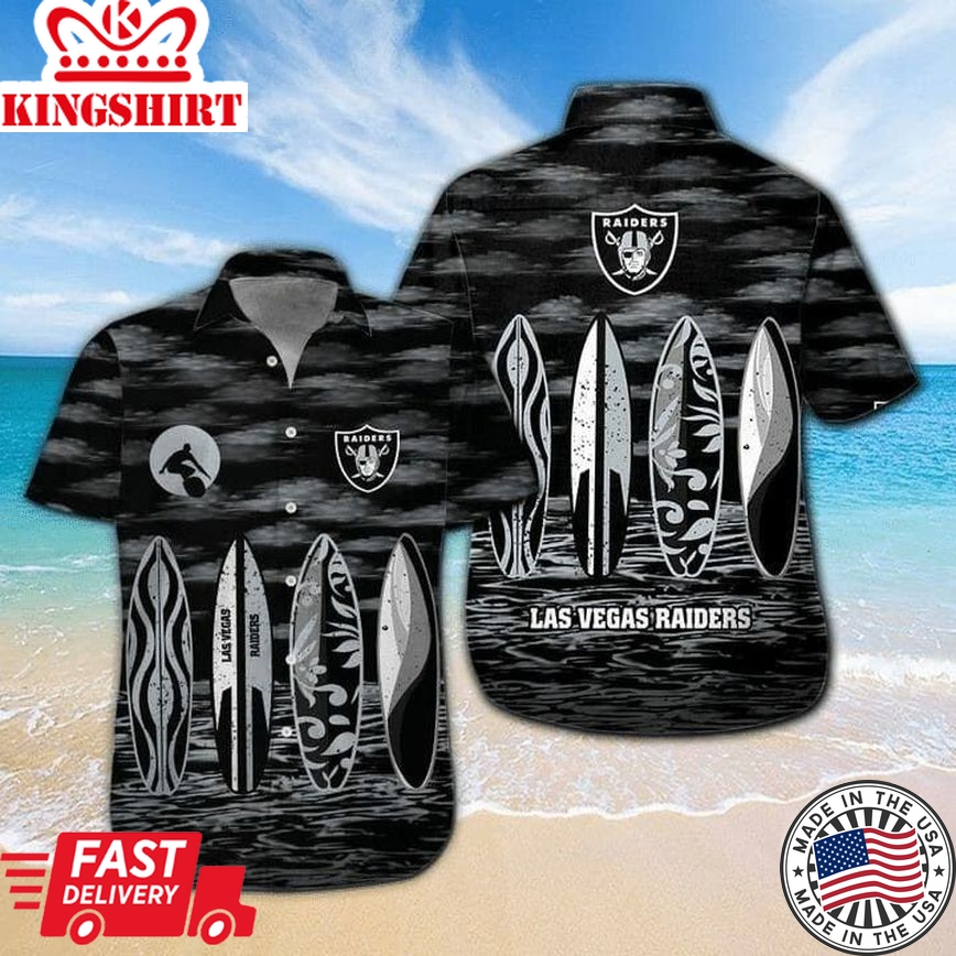 Nfl Las Vegas Raiders Black Silver Trendy Hawaiian Shirt Aloha Shirt