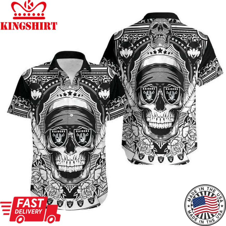 Nfl Las Vegas Raiders Skull Black White Trendy Hawaiian Shirt Aloha Shirt