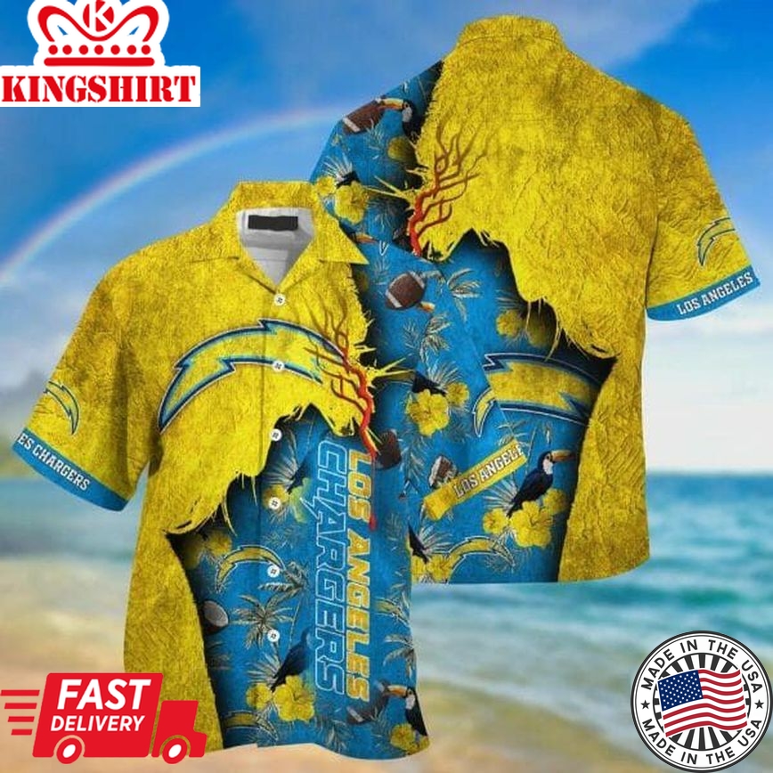 Nfl Los Angeles Chargers Blue Gold Trendy Hawaiian Shirt V3 Aloha Shirt