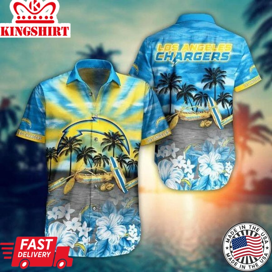 Nfl Los Angeles Chargers Coconut Tree Blue Trendy Hawaiian Shirt Aloha Shirt