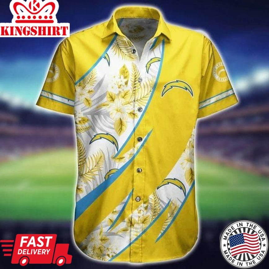 Nfl Los Angeles Chargers Flowers Gold Trendy Hawaiian Shirt Aloha Shirt