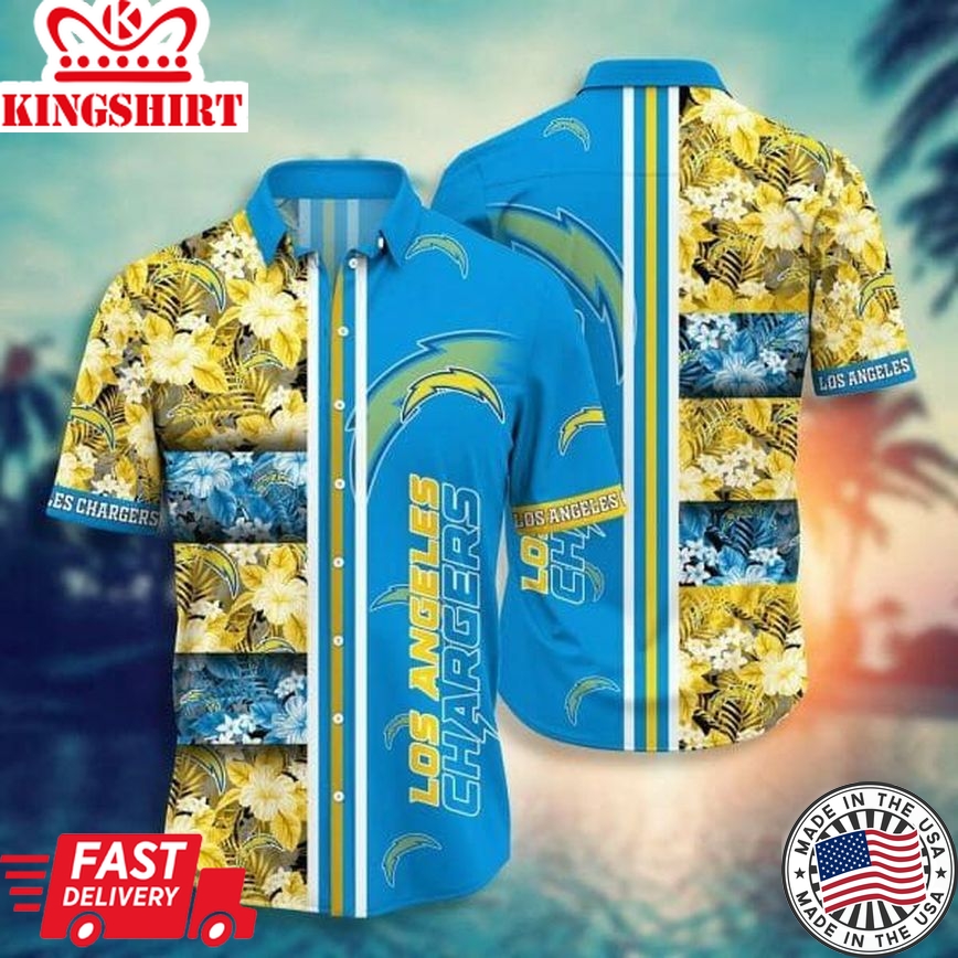 Nfl Los Angeles Chargers Gold Flowers Blue Trendy Hawaiian Shirt Aloha Shirt