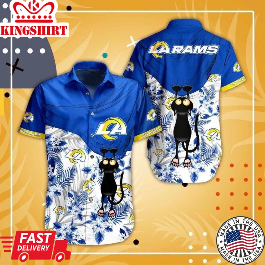 Nfl Los Angeles Rams Black Cat Graphic Trendy Hawaiian Shirt Aloha Shirt