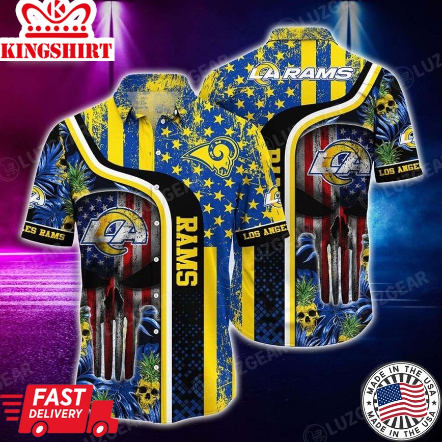 Nfl Los Angeles Rams Graphic Tropical Punisher Skull Trendy Hawaiian Shirt Aloha Shirt