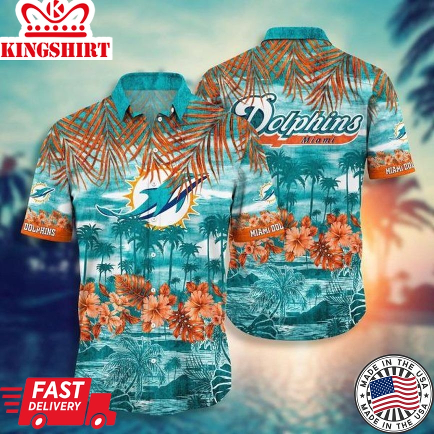 Nfl Miami Dolphins Aqua Orange Flowers Trendy Hawaiian Shirt Aloha Shirt