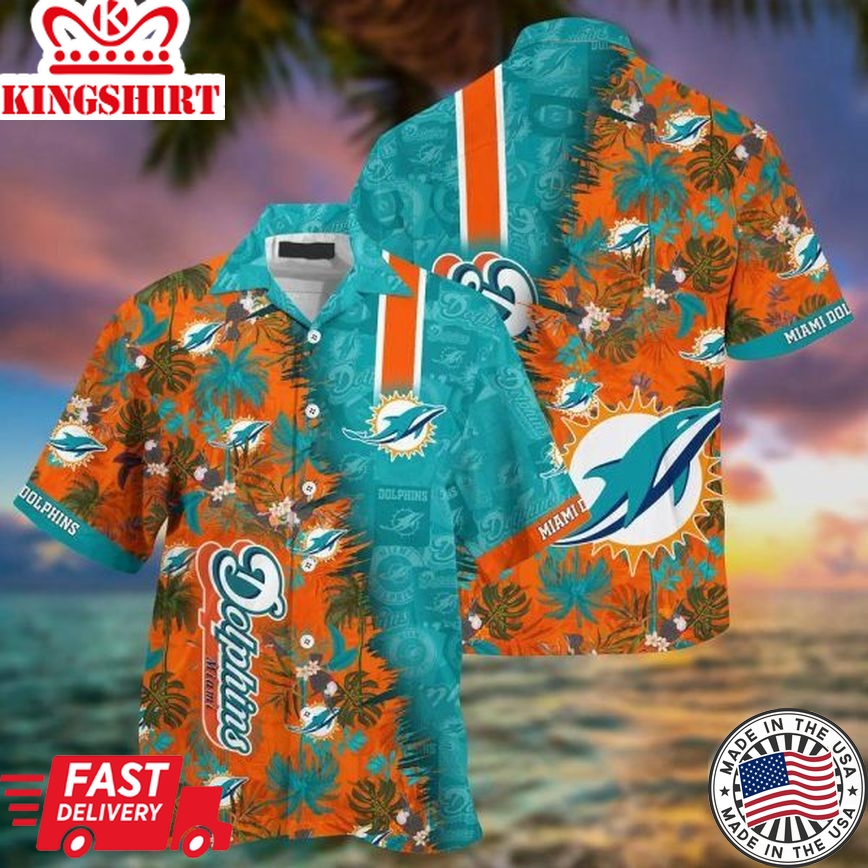 Nfl Miami Dolphins Coconut Tree Aqua Orange Trendy Hawaiian Shirt Aloha Shirt