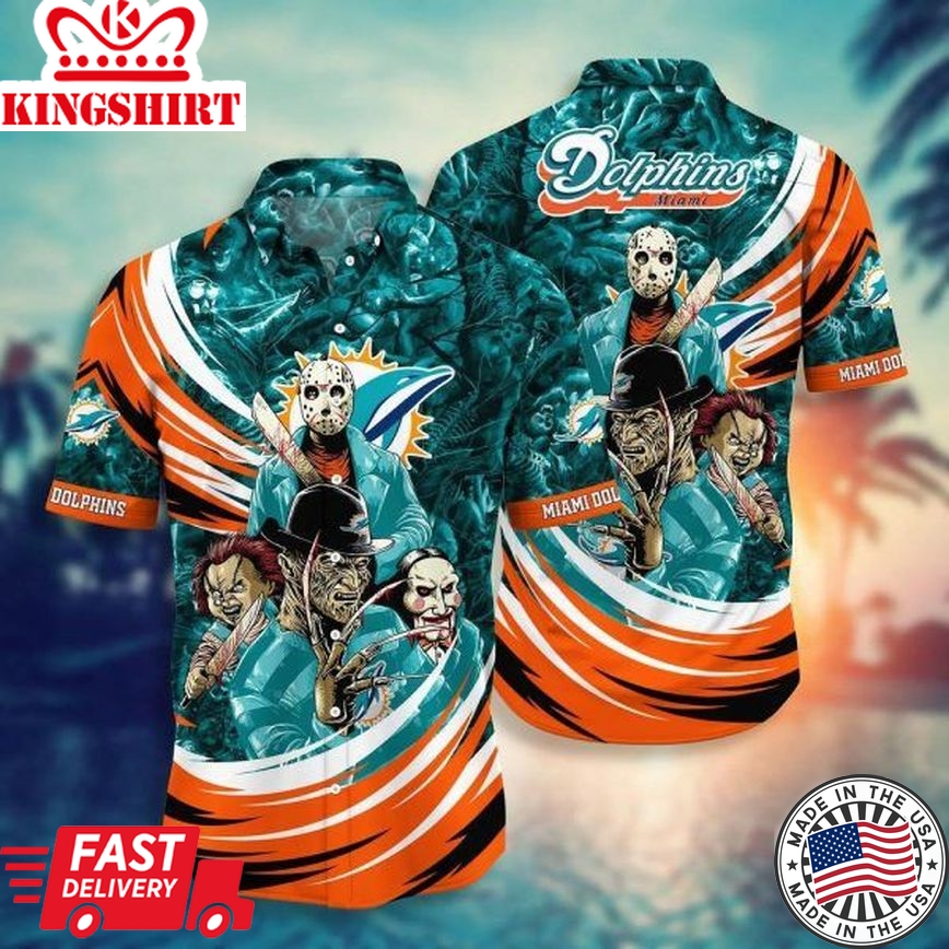 Nfl Miami Dolphins Halloween Aqua Orange Trendy Hawaiian Shirt Aloha Shirt