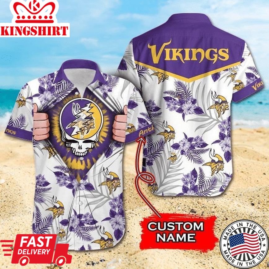 Nfl Minnesota Vikings Custom Name Skull Trendy Hawaiian Shirt Aloha Shirt