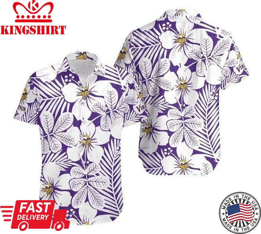 Nfl Minnesota Vikings White Flowers Purple Trendy Hawaiian Shirt Aloha Shirt