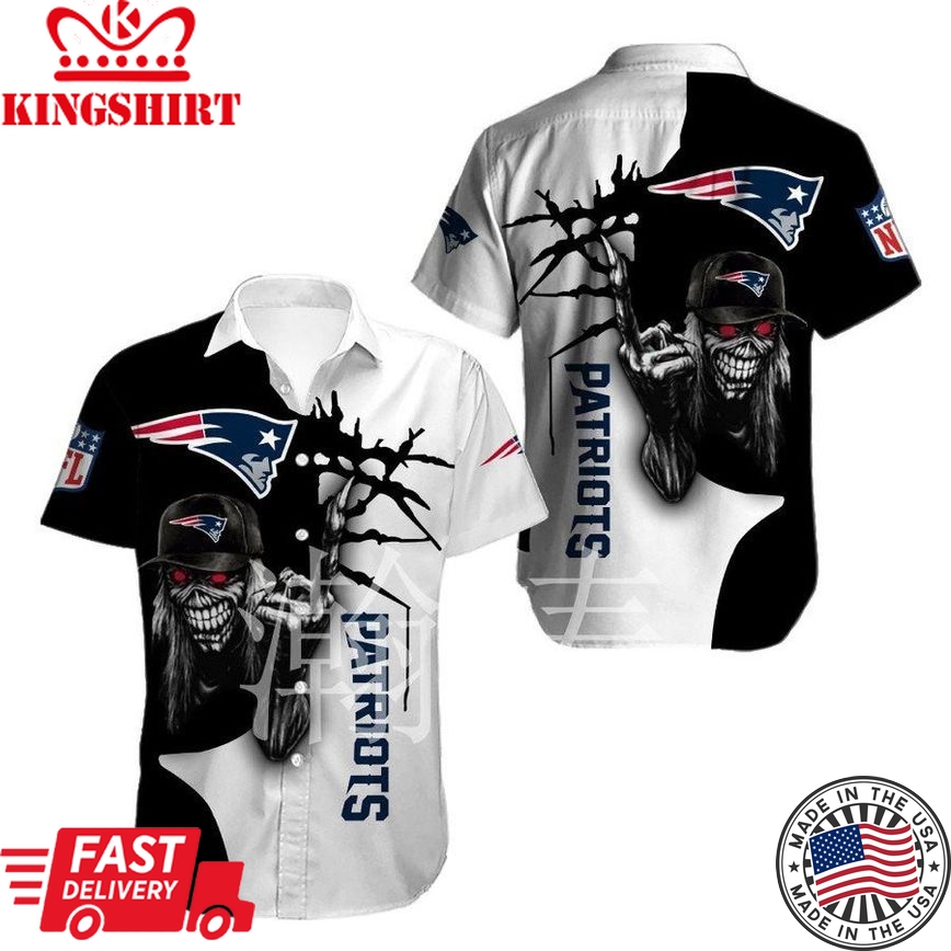 Nfl New England Patriots Button Up Iron Maiden Trendy Hawaiian Shirt Aloha Shirt