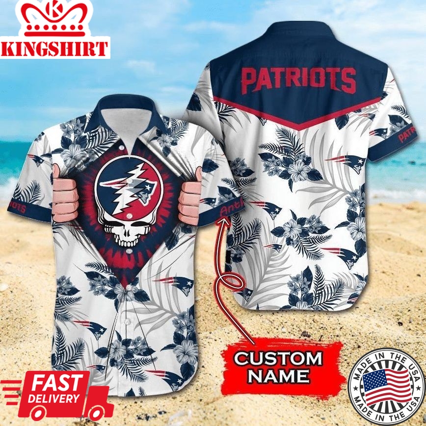 Nfl New England Patriots Custom Name Flower Skull Trendy Hawaiian Shirt Aloha Shirt