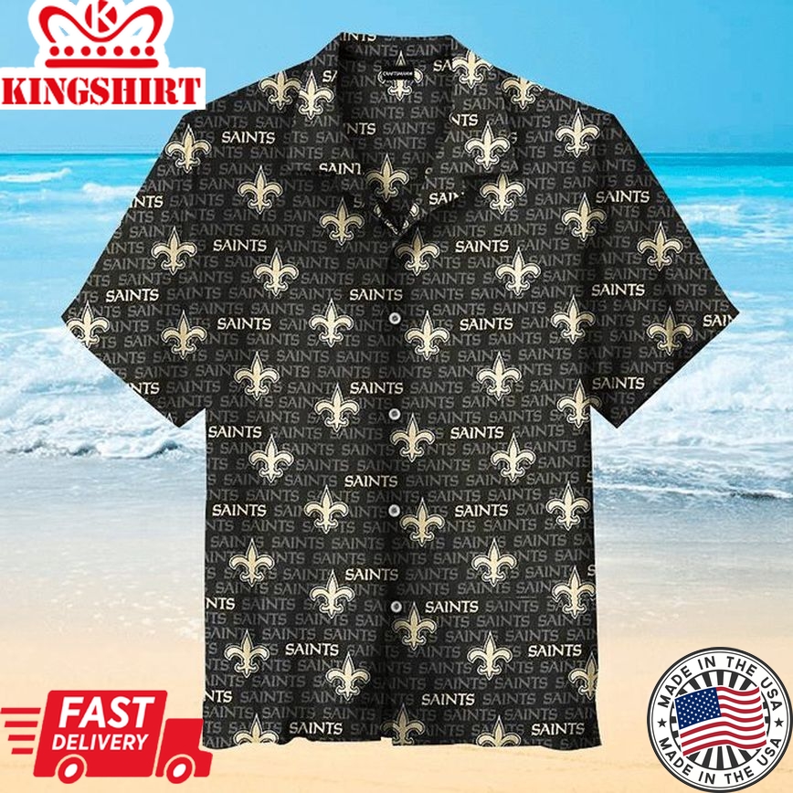 Nfl New Orleans Saints Black Golden Multi Small Logo Trendy Hawaiian Shirt Aloha Shirt