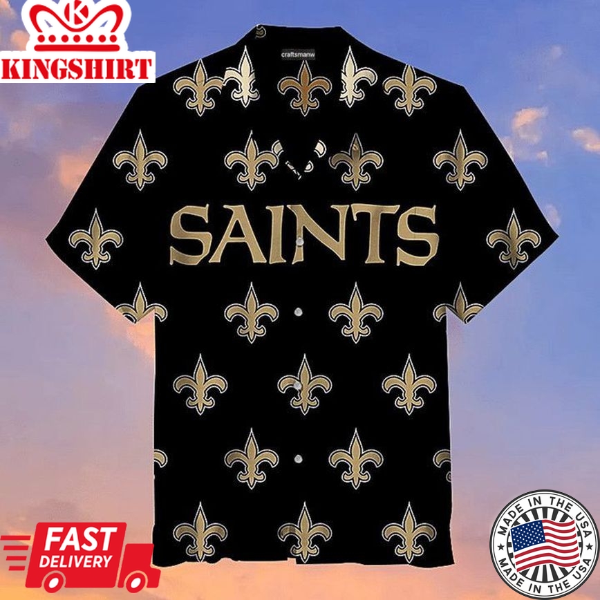 Nfl New Orleans Saints Black Logo Big Text Trendy Hawaiian Shirt Aloha Shirt