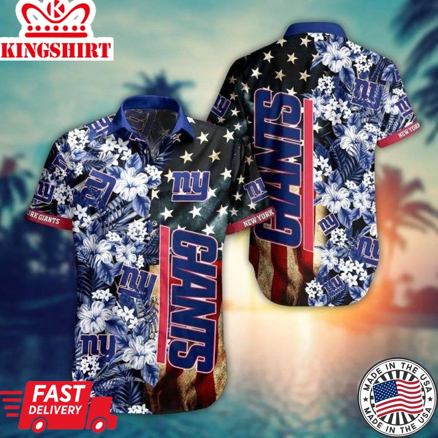 Nfl New York Giants America Flag Flowers Trendy Hawaiian Shirt Aloha Shirt