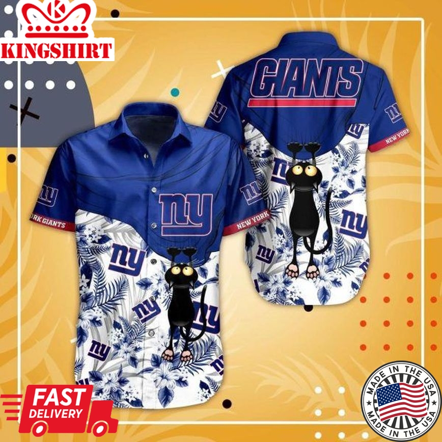 Nfl New York Giants Black Cat Navy Blue Trendy Hawaiian Shirt Aloha Shirt