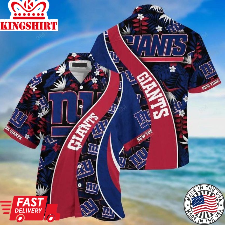 Nfl New York Giants Navy Blue Red Trendy Hawaiian Shirt Aloha Shirt