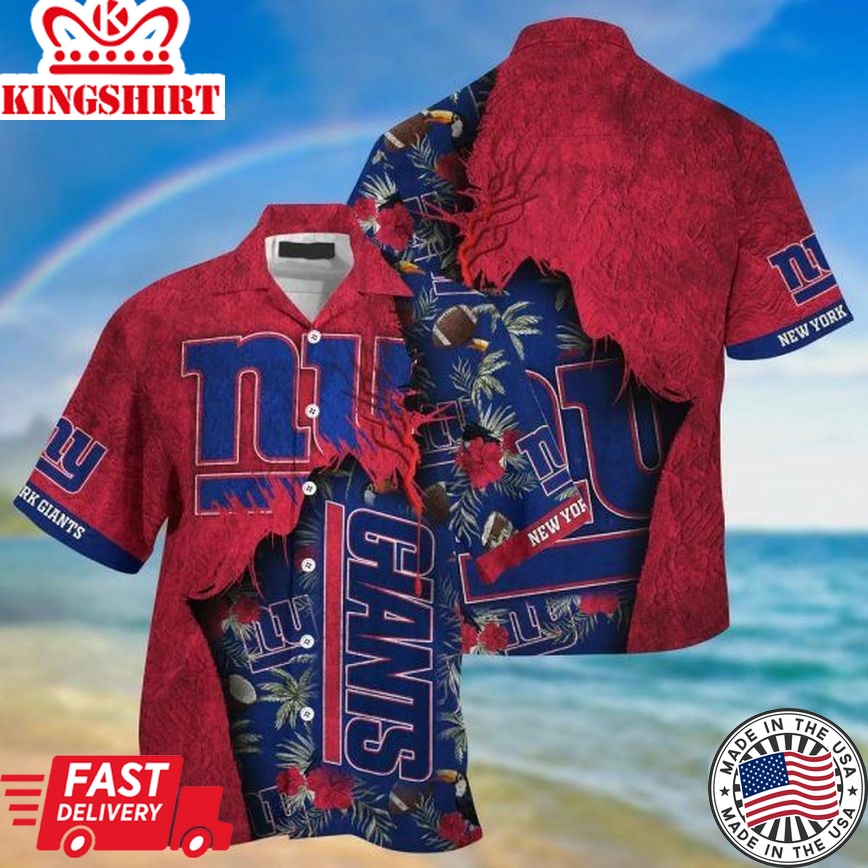 Nfl New York Giants Red Navy Blue Trendy Hawaiian Shirt Aloha Shirt