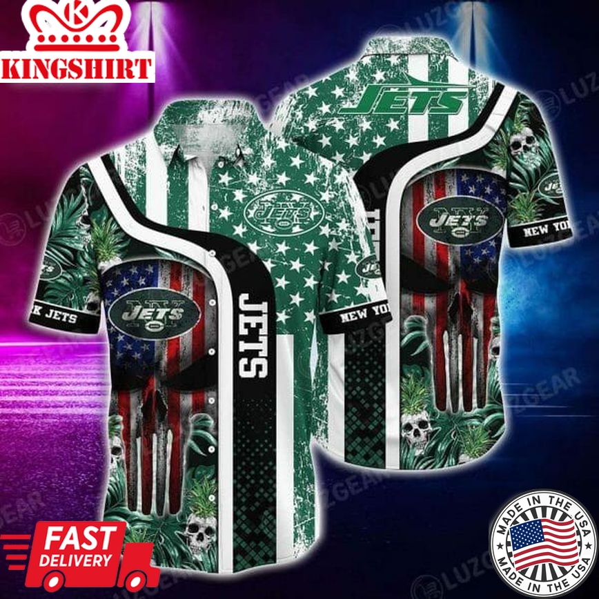 Nfl New York Jets American Flag Skull Trendy Hawaiian Shirt Aloha Shirt