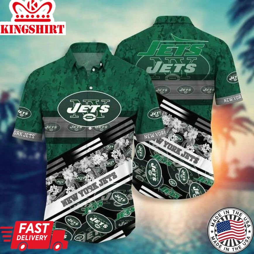 Nfl New York Jets Flowers Green Trendy Hawaiian Shirt Aloha Shirt