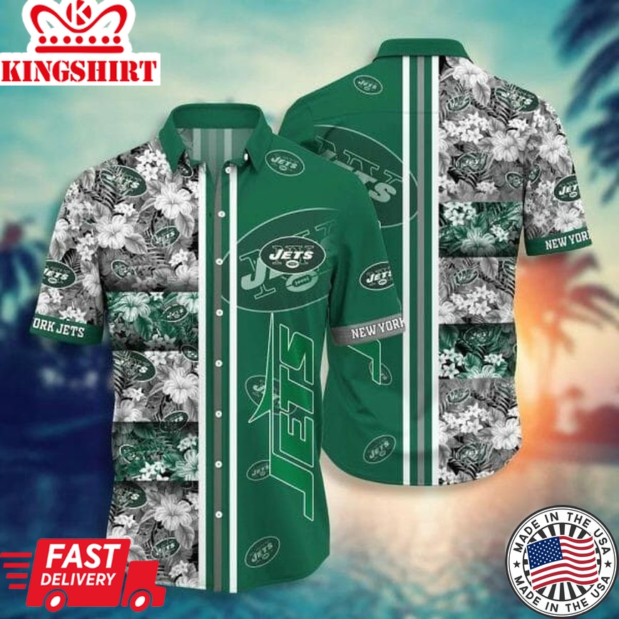 Nfl New York Jets Flowers Green Trendy Hawaiian Shirt V2 Aloha Shirt