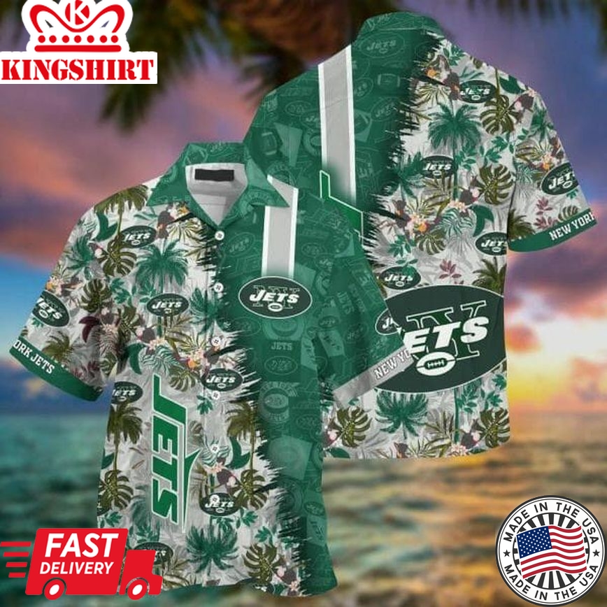 Nfl New York Jets Grey Green Trendy Hawaiian Shirt Aloha Shirt