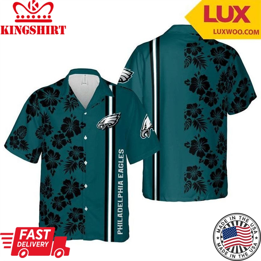 Nfl Philadelphia Eagles Green Flower Black Trendy Hawaiian Shirt Aloha Shirt