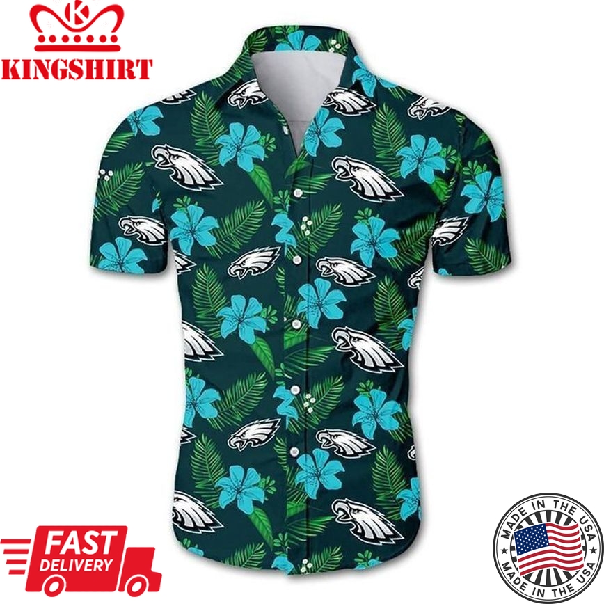 NFL Philadelphia Eagles Tropical Flower Hawaiian Shirt: Graphic Print, Short Sleeve, Summer Collection