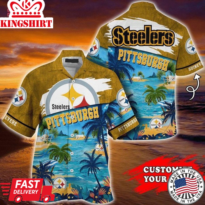 Nfl Pittsburgh Steelers Custom Name Beach Blue Trendy Hawaiian Shirt Aloha Shirt