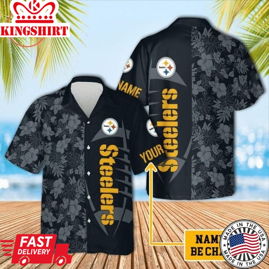 Nfl Pittsburgh Steelers Custom Name Light Black Flower Trendy Hawaiian Shirt Aloha Shirt