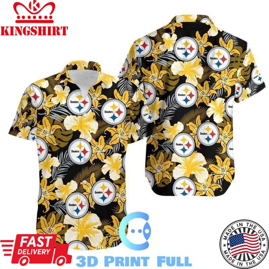 NFL Pittsburgh Steelers Flower Hawaii All Over Print Shirt