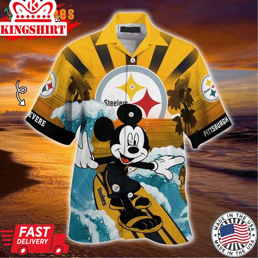 Nfl Pittsburgh Steelers Logo Mickey Mouse Surfboard Steelers Trendy Hawaiian Shirt Perfect Gifts For Your Loved Ones