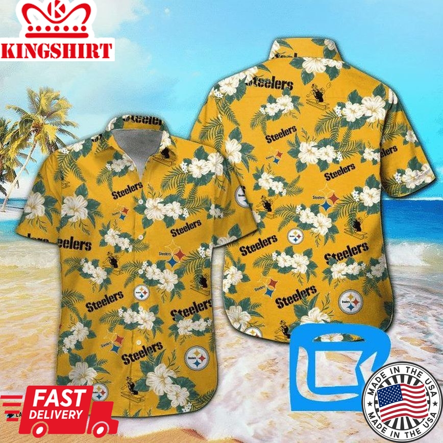 Nfl Pittsburgh Steelers White Big Flower In Golder Background Trendy Hawaiian Shirt Aloha Shirt