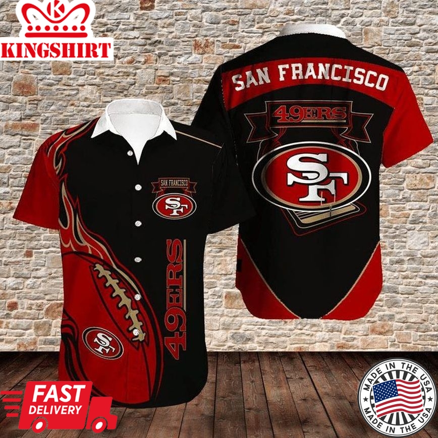 Nfl San Francisco 49Ers Black Red Ball In Fire Trendy Hawaiian Shirt Aloha Shirt