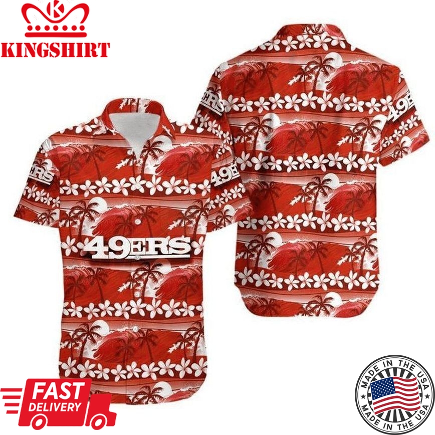 Nfl San Francisco 49Ers Coconut Tree Pink Flower Trendy Hawaiian Shirt Aloha Shirt